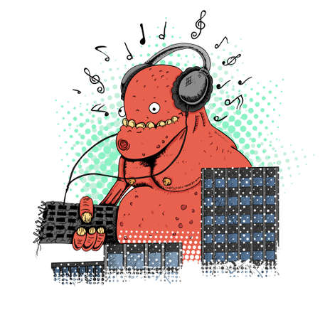 Monster in the city crashing house and listening musicのイラスト素材