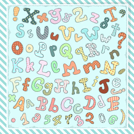 Hand drawn cute letters, numbers and symbolsのイラスト素材
