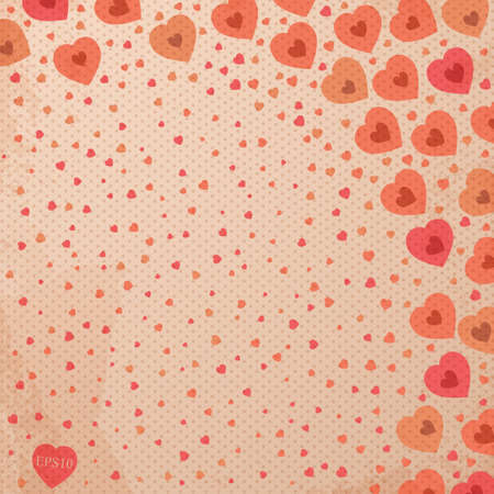 Abstract vintage background with red hearts on the old paperのイラスト素材