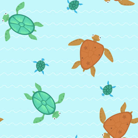 Seamless with different turtlesのイラスト素材