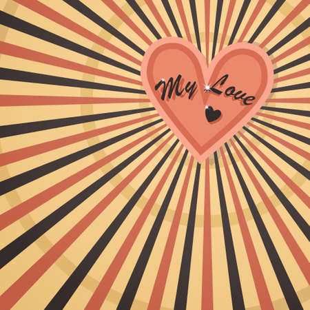 Vintage background with sunrays ant elegant heartのイラスト素材
