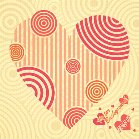 Vintage postcard with heart ornate of stripes, hearts and concentric shapesのイラスト素材