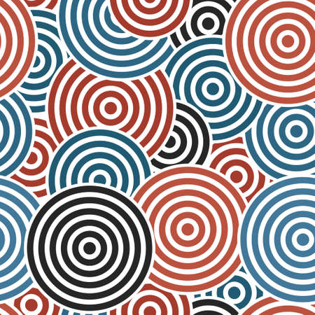 Seamless with dark blue,black and red concentric circles on the white backgroundのイラスト素材
