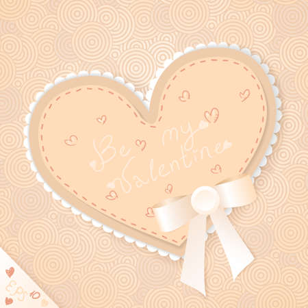 Cute beige vintage postcard with bow, lace and heart on the background with concentric circlesのイラスト素材