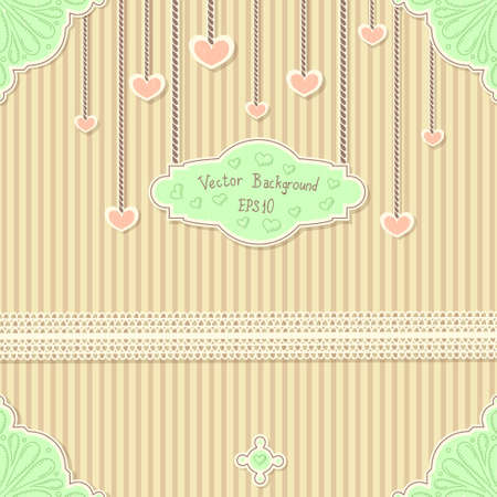 Cute vintage postcard with stripes ,lace and hearts for Valentine's dayのイラスト素材