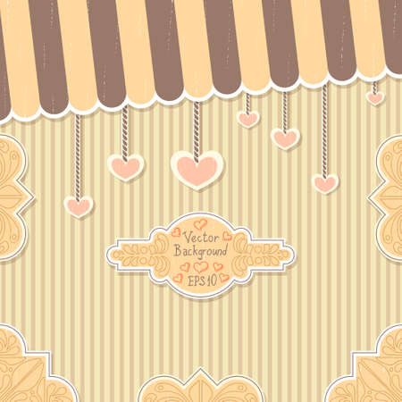 Cute vintage postcard with stripes and hearts for Valentine's dayのイラスト素材