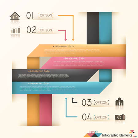 Modern infographics options banner with woven paper sheets. Vector. Can be used for web design and  workflow layoutのイラスト素材