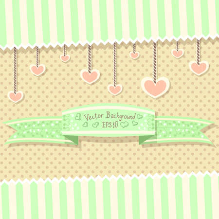 Cute vintage postcard with ribbon and hearts for Valentine's dayのイラスト素材
