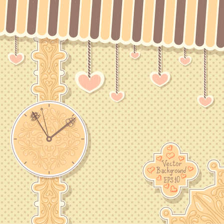 Cute vintage postcard with clock and hearts for Valentine's dayのイラスト素材