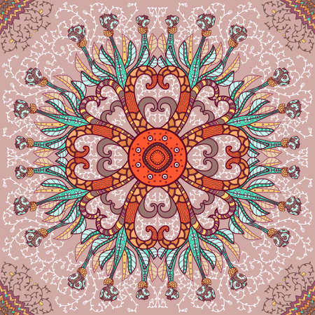 Eastern stile seamless texture with flowers, leaves and swirly shapesのイラスト素材