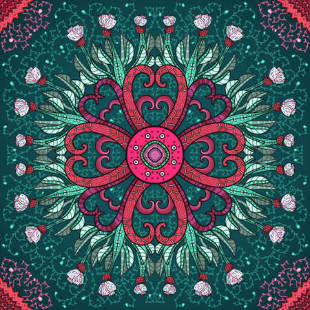 Eastern stile seamless texture with flowers, leaves and swirly shapesのイラスト素材