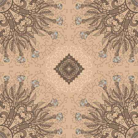 Eastern stile seamless texture with flowers, leaves and swirly shapesのイラスト素材