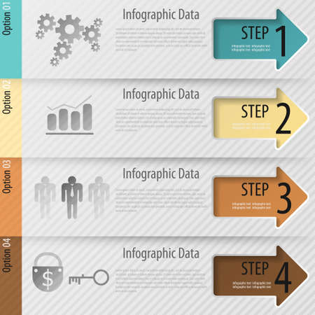 Modern inforgraphics options banner with arrows. Vector. Can be used for web design and  workflow layoutのイラスト素材