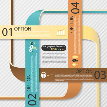 Modern inforgraphics options banner with woven paper sheets. Vector. Can be used for web design and  workflow layoutのイラスト素材