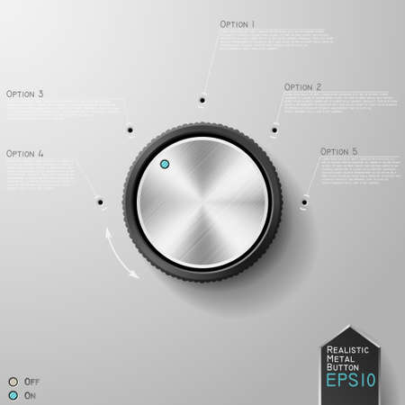 Realistic metal (chrome,steel) button with on/off indicators for your designのイラスト素材