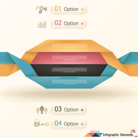 Modern infographics options banner with woven paper sheets. Vector. Can be used for web design and  workflow layoutのイラスト素材