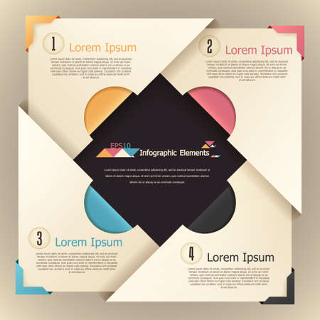Modern infographics options banner with colorful paper blocks. Vector. Can be used for web design and  workflow layoutのイラスト素材