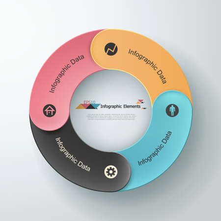 Modern infographic option round banner with colorful ribbons. Vector. Can be used for web design and  workflow layoutのイラスト素材