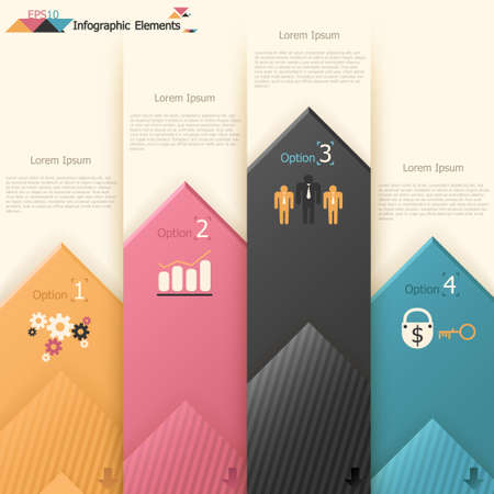 Modern infographics options banner with paper arrows. Vector. Can be used for web design and  workflow layoutのイラスト素材