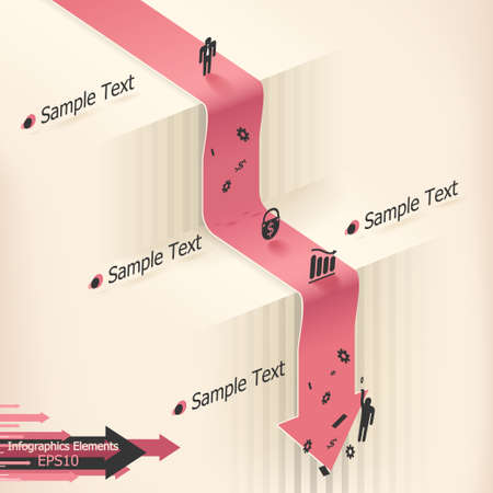 Modern infographics options banner with realistic arrow showing recession. Vector. Can be used for web design and  workflow layoutのイラスト素材