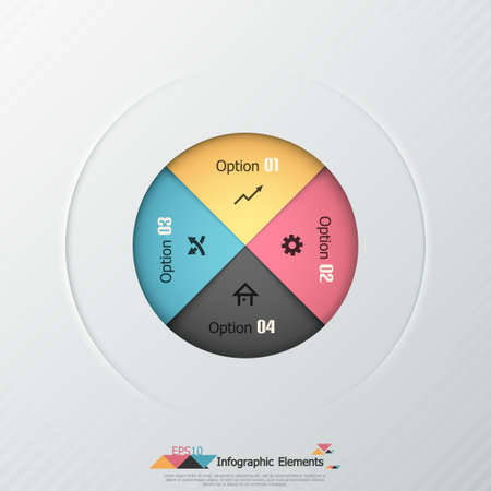 Modern infographics options banner with color paper sheets in circle. Vector. Can be used for web design and  workflow layoutのイラスト素材