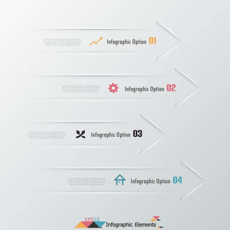 Modern infographics options banner with arrows on paper background. Vector. Can be used for web design and  workflow layoutのイラスト素材