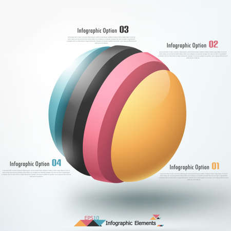 Modern infographics options banner with cropped sphere. Vector. Can be used for web design and  workflow layoutのイラスト素材