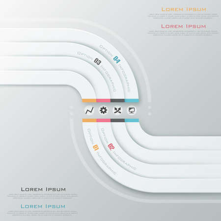Modern infographics options banner with white ribbons. Vector. Can be used for web design and  workflow layoutのイラスト素材