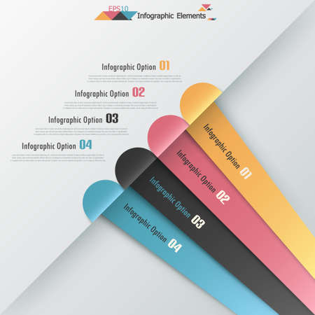 Modern infographics options banner with colorful paper ribbons. Vector. Can be used for web design and  workflow layoutのイラスト素材
