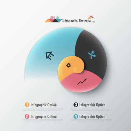 Modern infographics options banner with color paper spiral. Vector. Can be used for web design and  workflow layoutのイラスト素材
