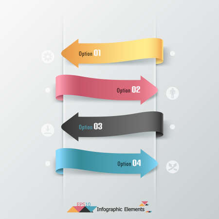Modern infographics options banner with colorful paper arrows. Vector. Can be used for web design and  workflow layoutのイラスト素材