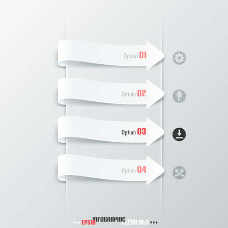 Modern infographics options banner with white paper arrows. Vector. Can be used for web design and  workflow layoutのイラスト素材