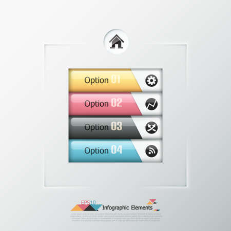 Modern infographics options banner with colorful paper buttons. Vector. Can be used for web design and  workflow layoutのイラスト素材