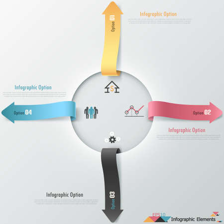 Modern infographics options banner with colorful paper arrows. Vector. Can be used for web design and  workflow layoutのイラスト素材