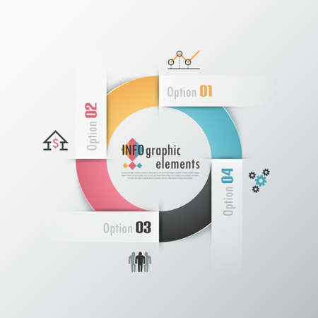 Modern infographics options banner with round colorful ribbon. Vector. Can be used for web design and  workflow layoutのイラスト素材