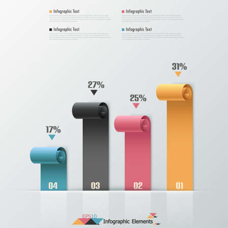Modern infographics options banner with colorful paper ribbons. Vector. Can be used for web design and  workflow layoutのイラスト素材
