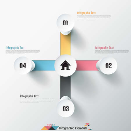 Modern infographics options banner with white cylinders on color lines. Vector. Can be used for web design and  workflow layoutのイラスト素材