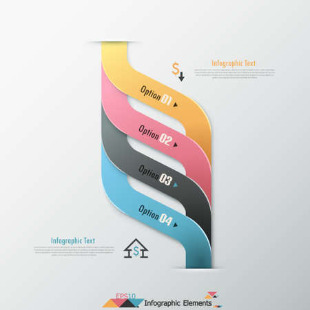Modern infographic options banner with realistic colorful ribbons. Vector. Can be used for web design and  workflow layoutのイラスト素材