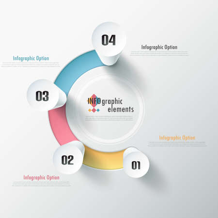 Modern infographic options banner with white cylinders on color path. Vector. Can be used for web design and  workflow layoutのイラスト素材