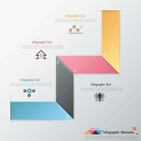Modern infographic options banner with color paper ribbons. Vector. Can be used for web design and  workflow layoutのイラスト素材