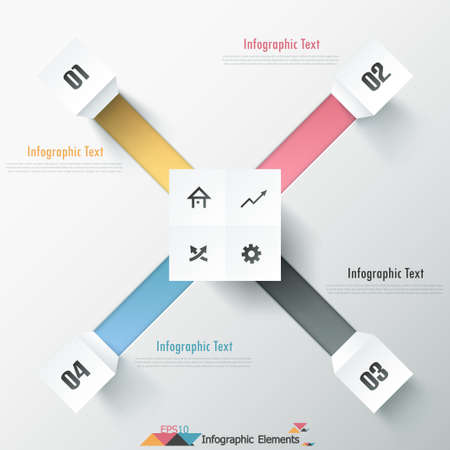 Modern infographics options banner with white parallelepipeds on color lines. Vector. Can be used for web design and  workflow layoutのイラスト素材