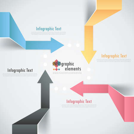 Modern infographics options banner with paper arrows on grey background. Vector. Can be used for web design and  workflow layoutのイラスト素材