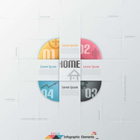 Modern infographic options banner with round paper elements. Can be used for web design and  workflow layoutのイラスト素材