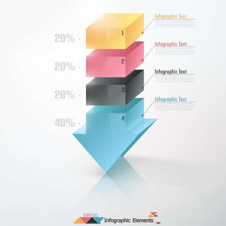Modern infographics options banner with 3d arrow splitted into colorful segments. Vector. Can be used for web design and  workflow layoutのイラスト素材