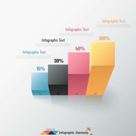 Modern infographics options banner with chart made of realistic colorful parallelepipeds. Vector. Can be used for web design and  workflow layoutのイラスト素材