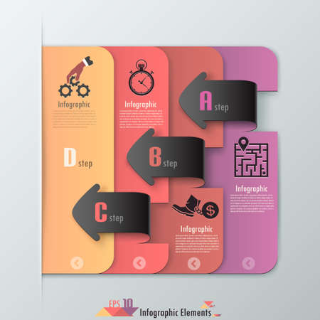 Modern infographics options banner with paper sheets cropped into arrows. Vector. Can be used for web design and workflow layoutのイラスト素材