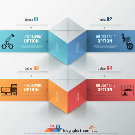 Modern infographics options banner with realistic colorful parallelepipeds (box) and ribbons.のイラスト素材
