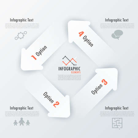 Modern infographics options banner with white paper arrows. Vector. Can be used for web design and  workflow layoutのイラスト素材