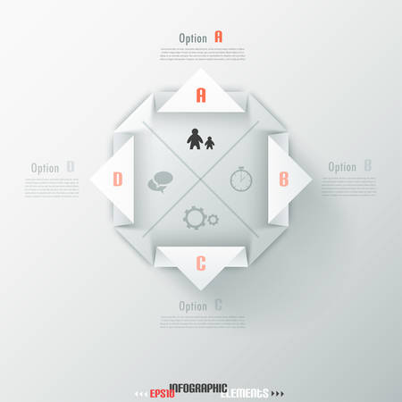 Modern infographic options banner with color paper bent square. Vector. Can be used for web design and  workflow layoutのイラスト素材