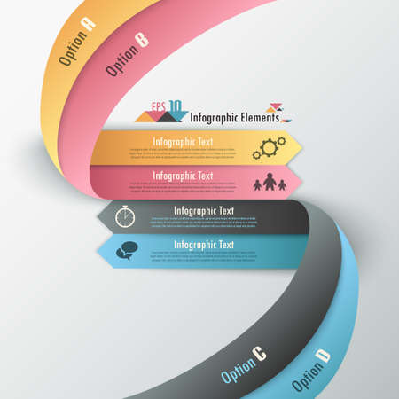 Modern infographics options banner with realistic colorful ribbon. Can be used for web design and  workflow layoutのイラスト素材